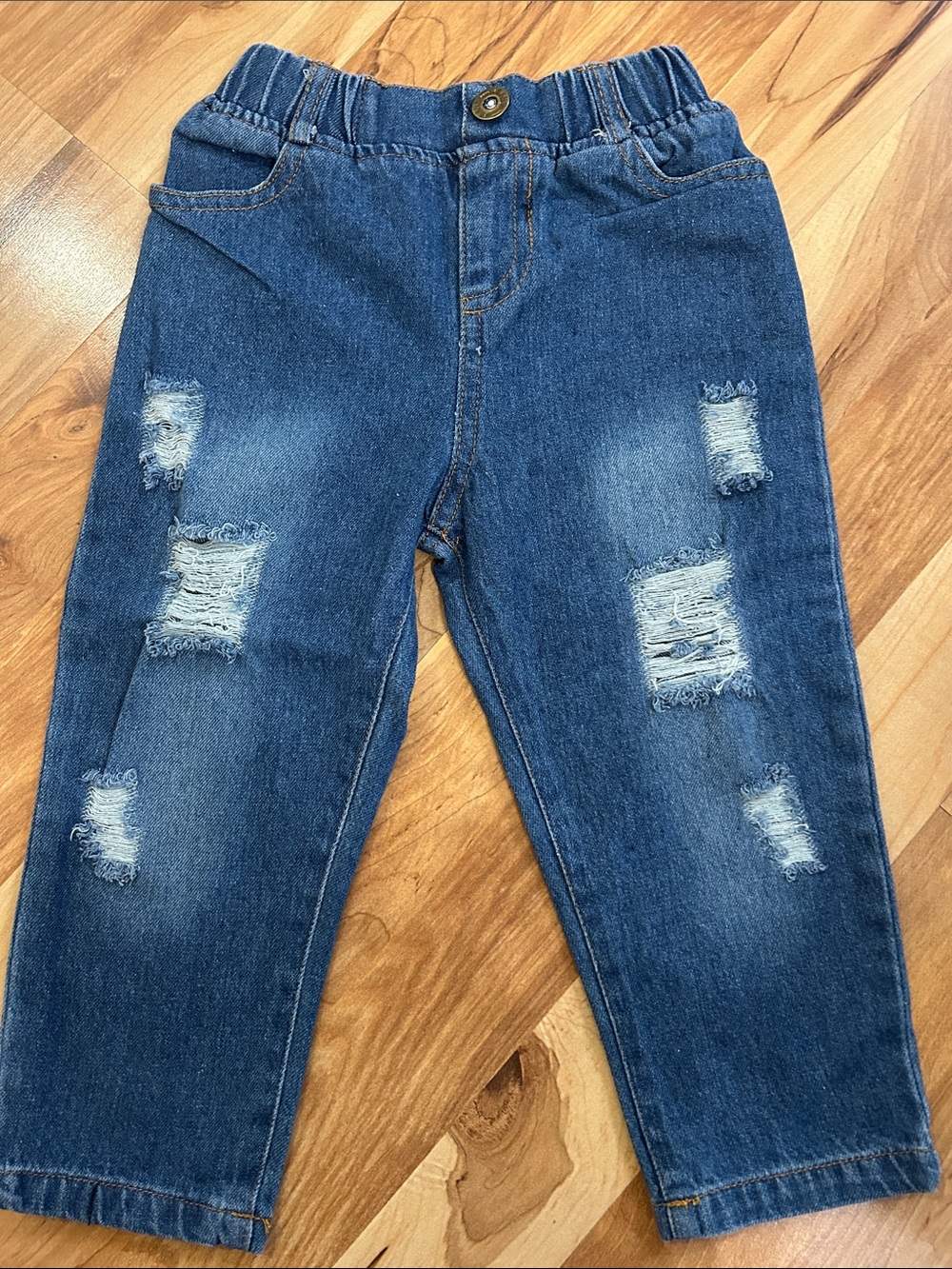 Kids Distressed Blue Denim Jeans 3-4T Elastic Waist